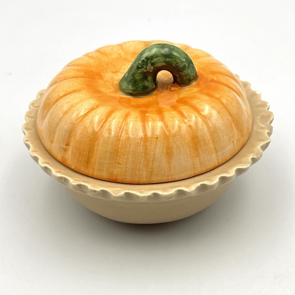 Cherry Pie Ceramic Covered Dish Trinket Box Lidded Bowl 4" Cottage Kitchen Decor